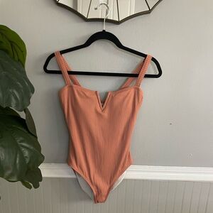 Loft Blush Pink Ribbed One Piece Swimsuit Small Full Covarage